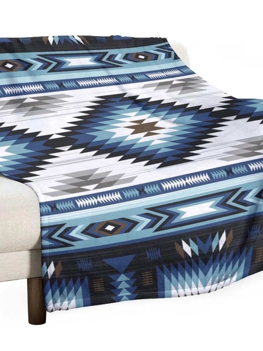 Blue Geometric Aztec Throw Blanket - Unbranded
